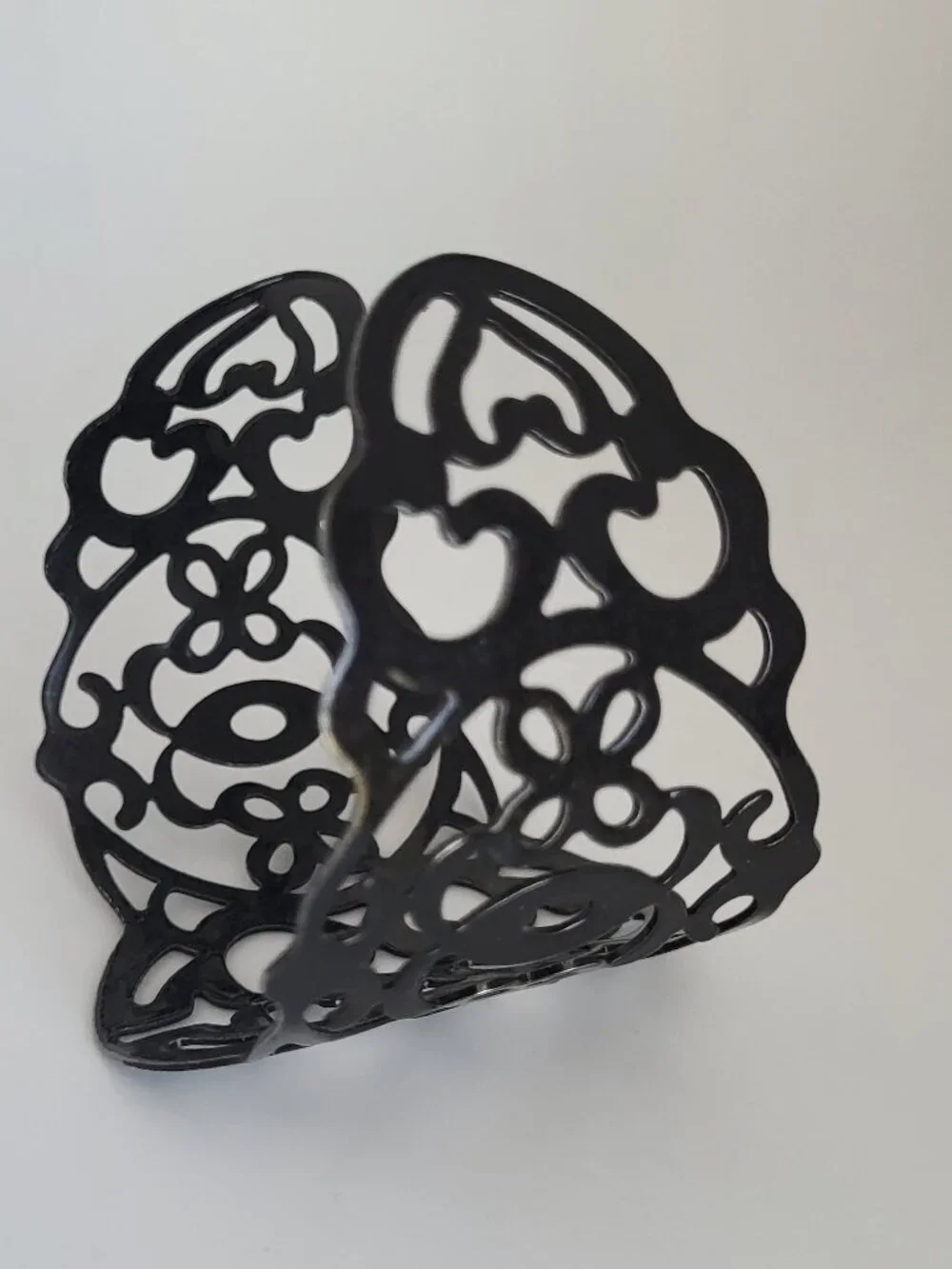 Black Enamel Adjustable Open Work Cuff Bracelet